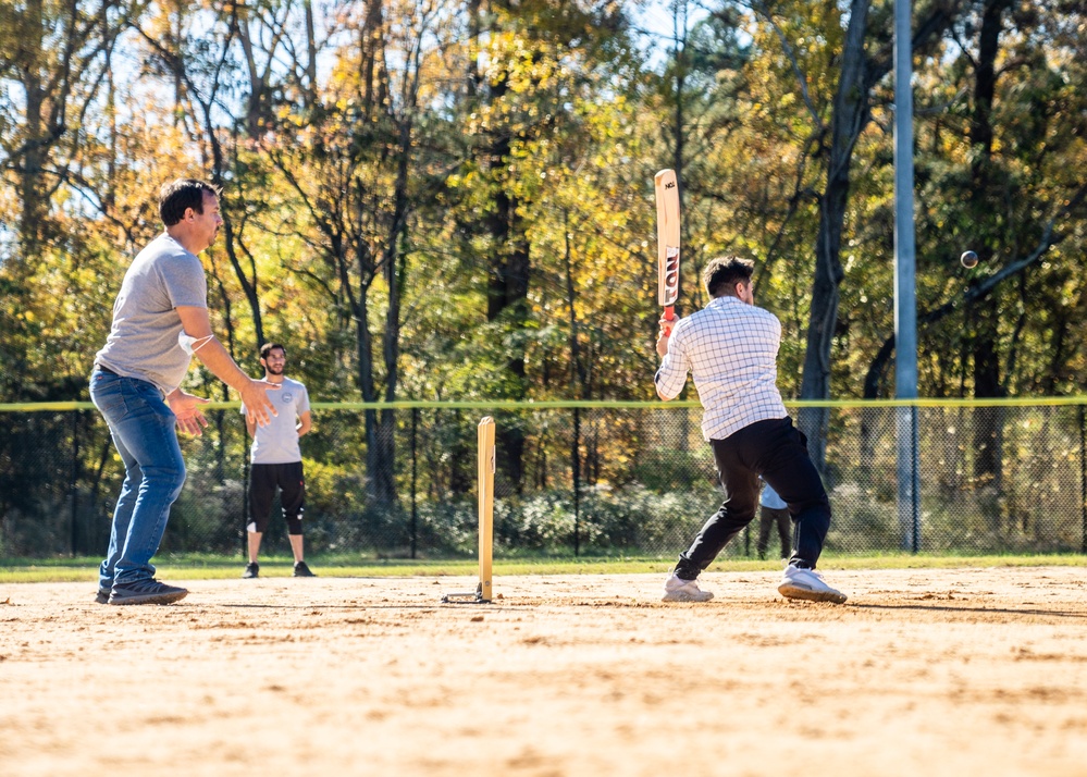 Afghan Evacuees with TF Eagle play Cricket Game at Fort Lee