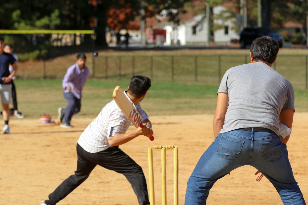 Afghan Evacuees with TF Eagle play Cricket Game at Fort Lee