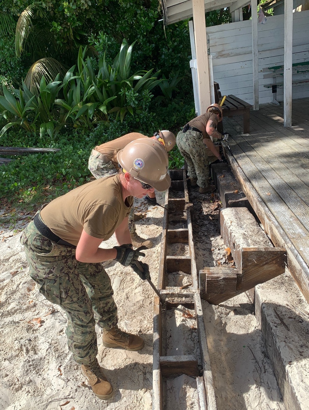 US Navy Seabees with NMCB-5 support British Armed Forces onboard Naval Support Facility Diego Garcia