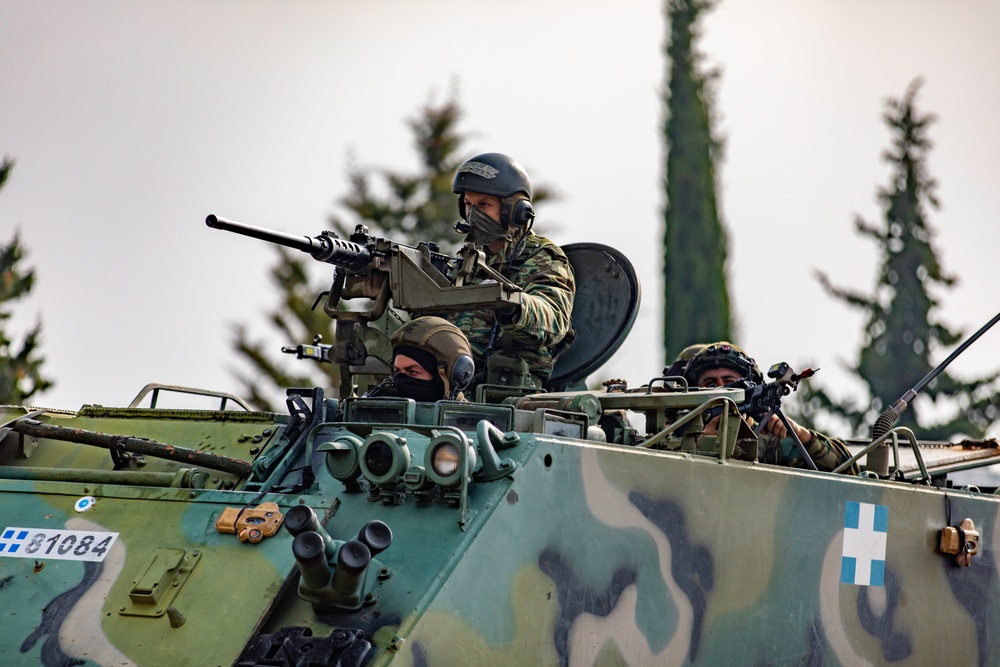 Charlie Company “Bandidos” and the Hellenic Army conduct force-on-force training as part of Olympic Cooperation 2021 at Triantafyllides Camp, Greece