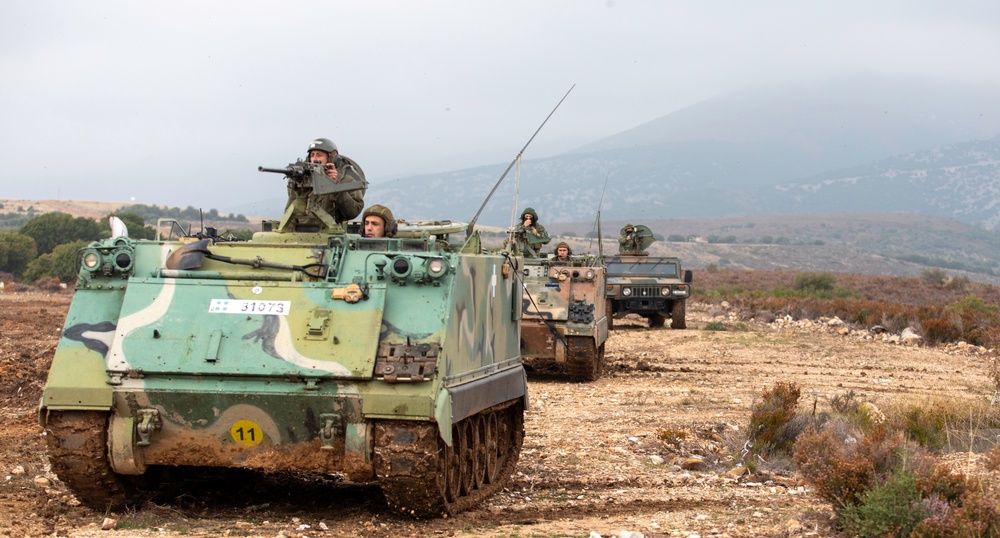 Charlie Company “Bandidos” and the Hellenic Army conduct force-on-force training as part of Olympic Cooperation 2021 at Triantafyllides Camp, Greece