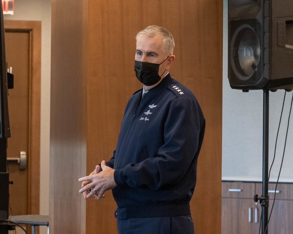 U.S. Air Force Gen. John Hyten talks with Midshipmen