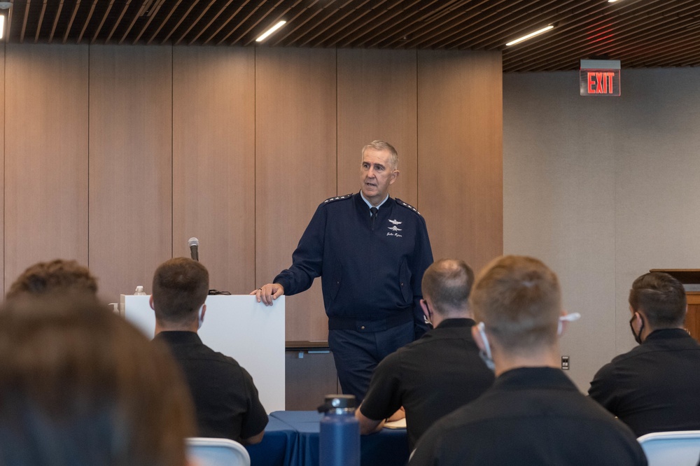U.S. Air Force Gen. John Hyten talks with Midshipmen
