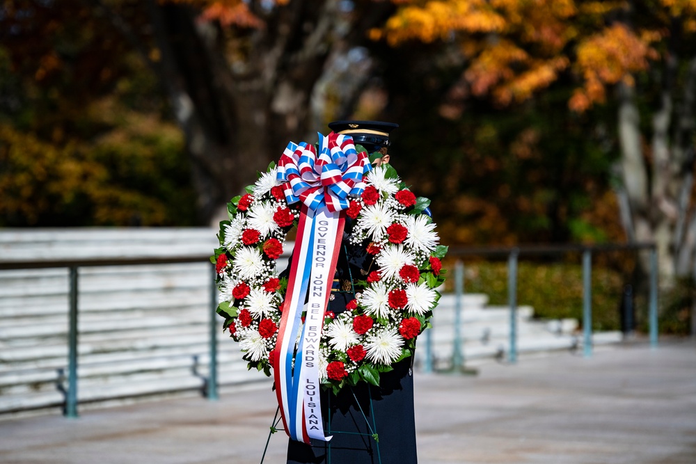 Governor of Louisiana John B. Edwards Participates in a Public Wreath-Laying Ceremony at the Tomb of the Unknown Soldier