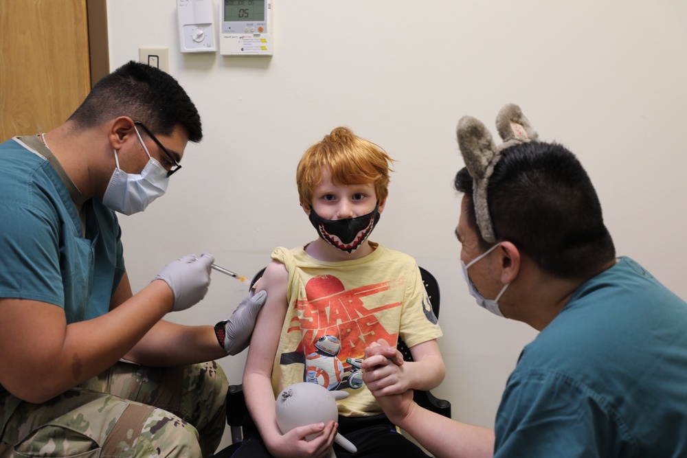 The first pediatric patient to receive COVID-19 vaccine at the Camp Humphreys COVID-19 Vaccination Center