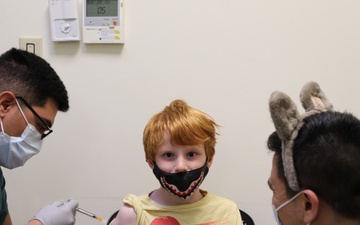 The first pediatric patient to receive COVID-19 vaccine at the Camp Humphreys COVID-19 Vaccination Center