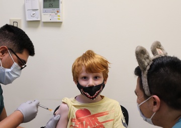 The first pediatric patient to receive COVID-19 vaccine at the Camp Humphreys COVID-19 Vaccination Center