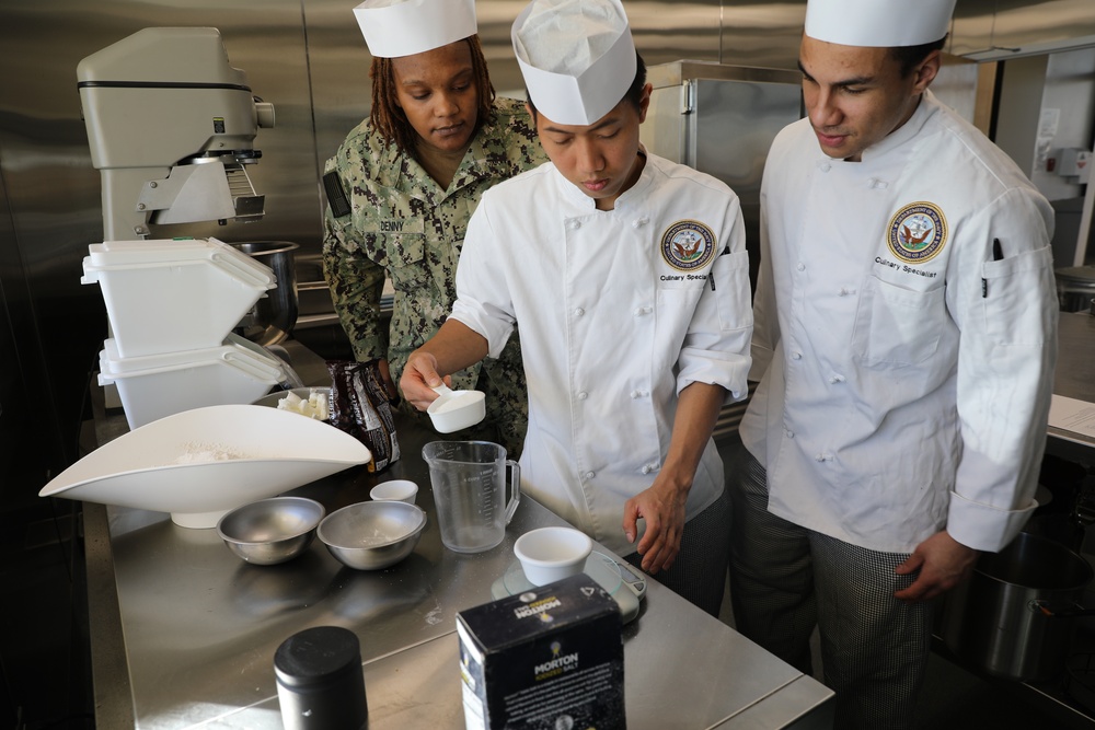 Culinary Specialists participate in a baking skills class on board Naval Station Mayport