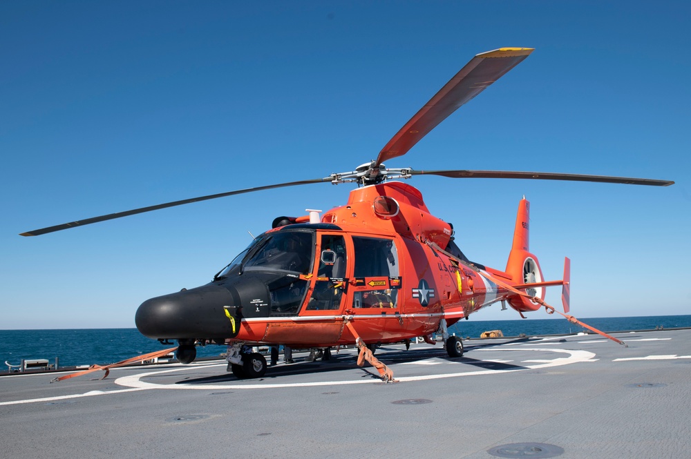 USCGC Stone conducts flight operations with Coast Guard Helicopter Interdiction Tactical Squadron