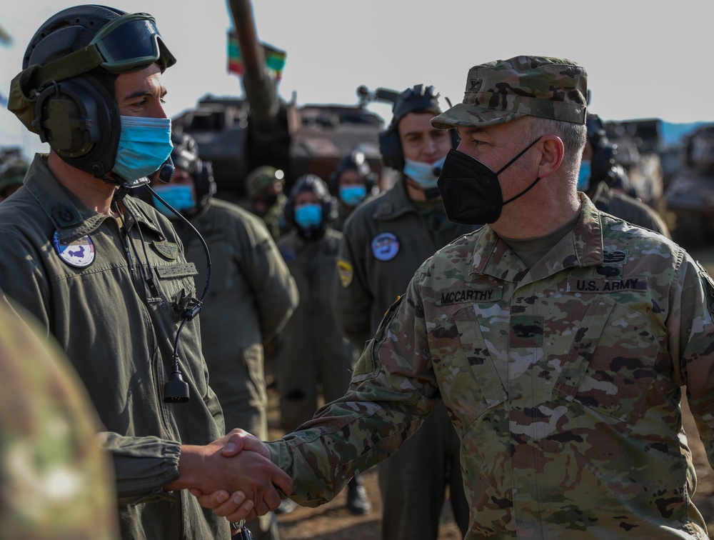 1-16th Infantry Regiment and the Hellenic Army participate in a combined arms live-fire for Olympic Cooperation 2021 at Triantafyllides Camp, Greece