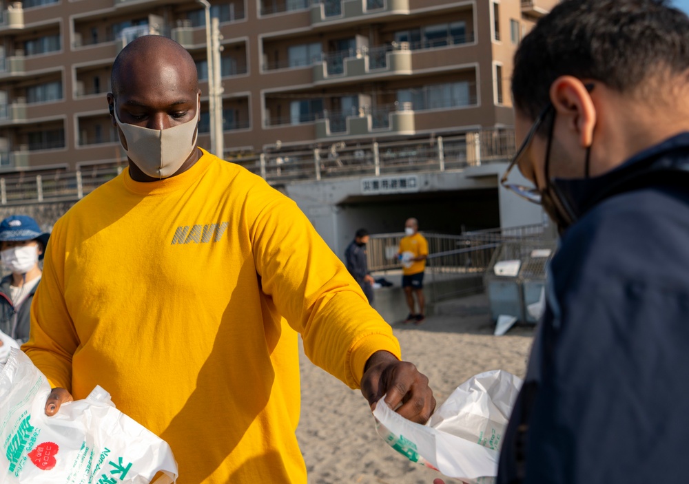 CFAY Sailors pick up trash at the annual Zushi Beach clean-up