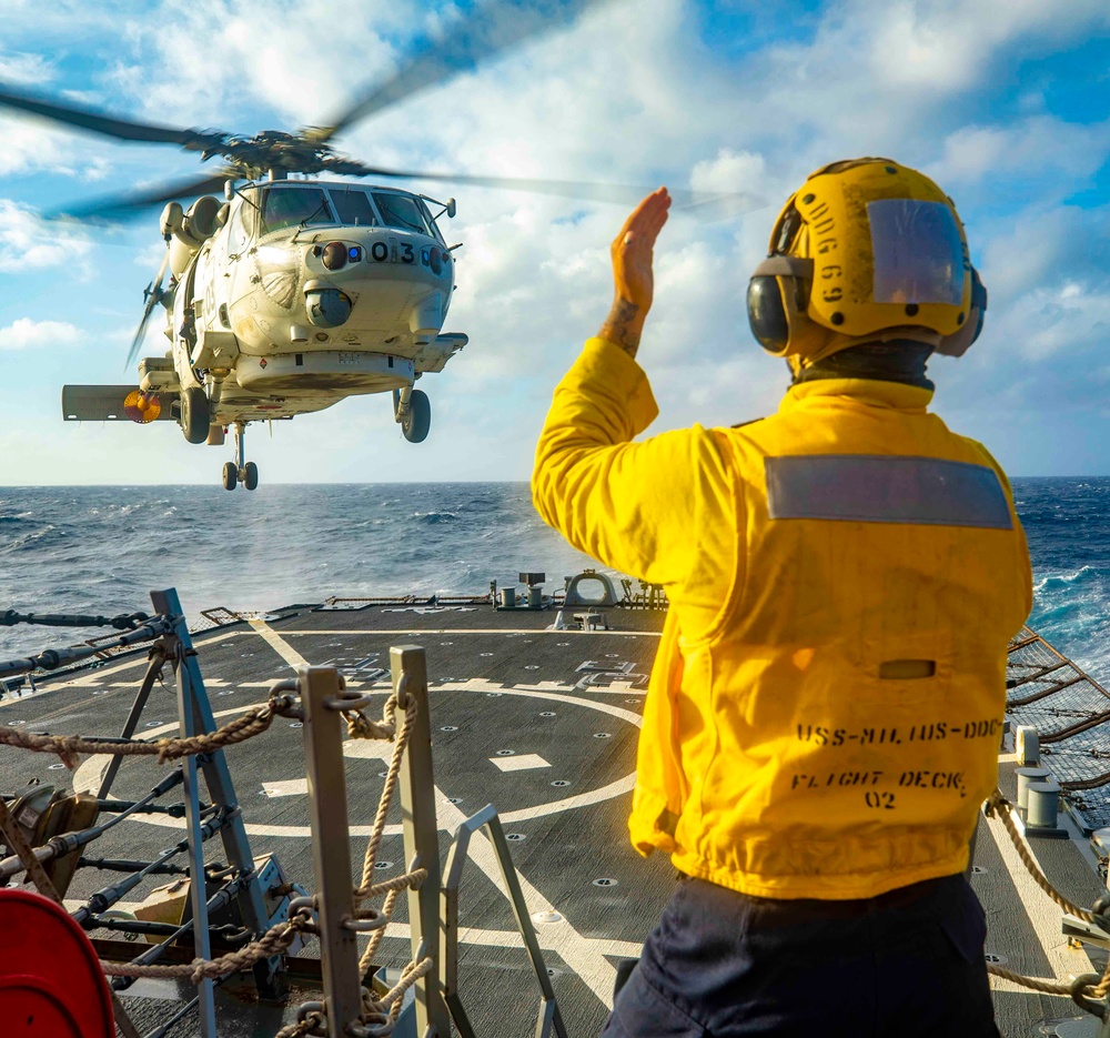 USS Milius Conducts Flight Operations with JMSDF