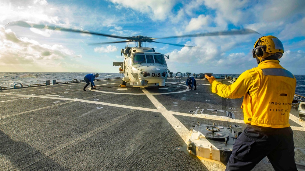 USS Milius Conducts Flight Operations with JMSDF