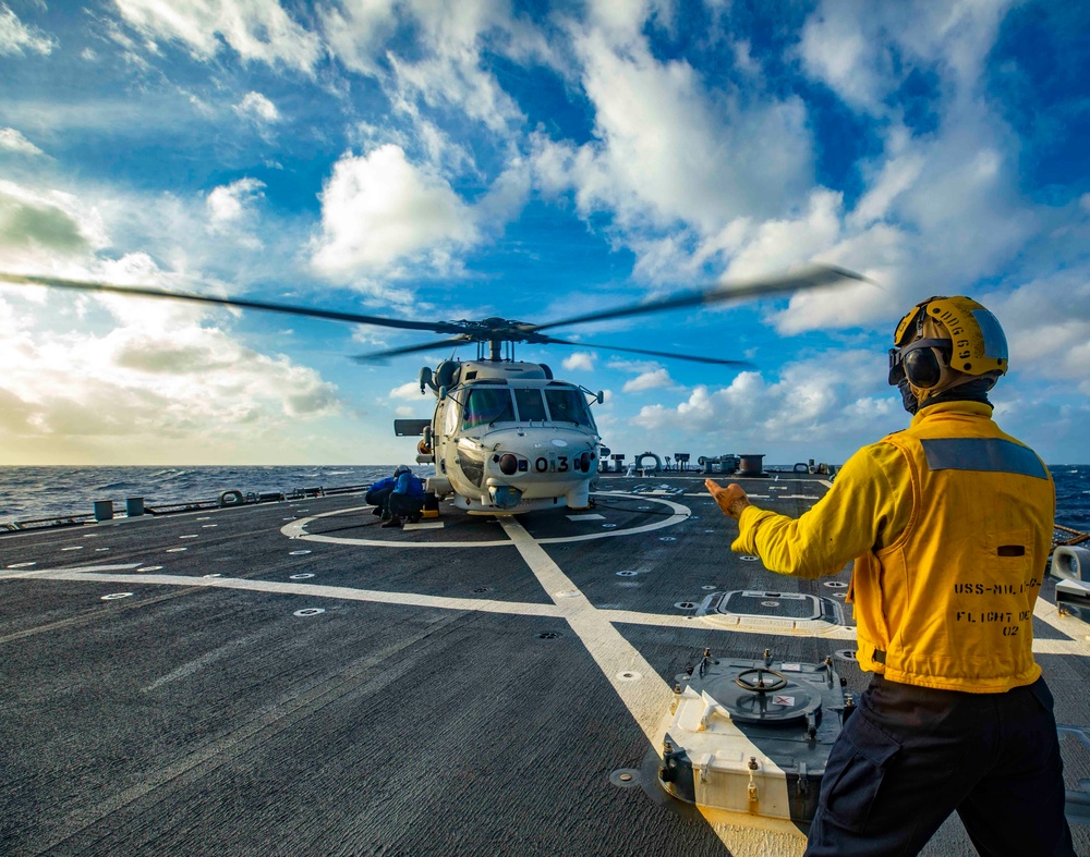 USS Milius Conducts Flight Operations with JMSDF