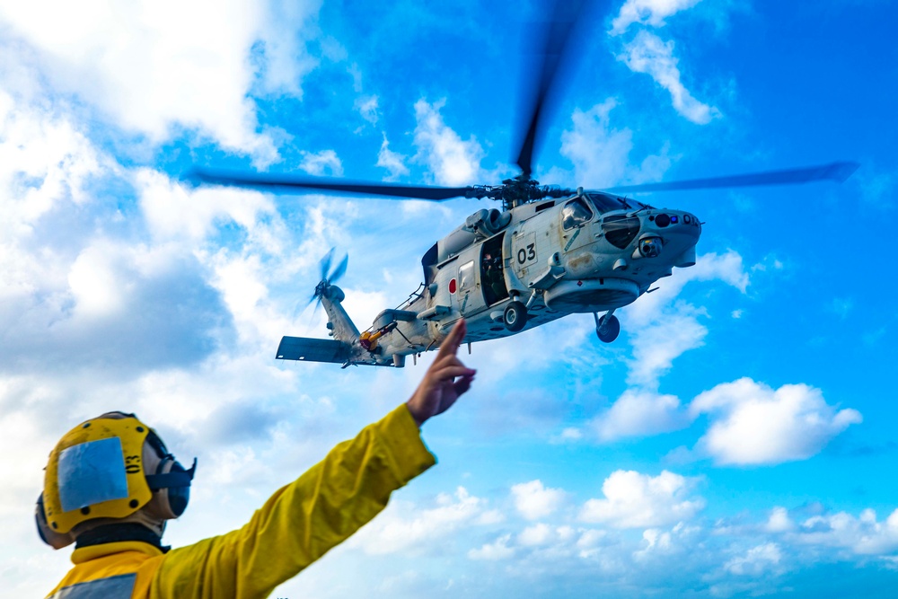 USS Milius Conducts Flight Operations with JMSDF