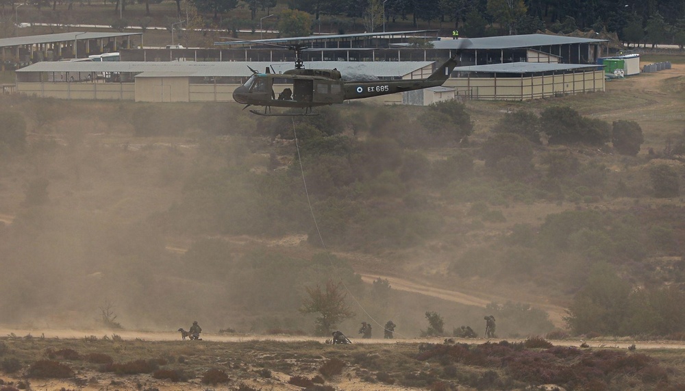 Charlie Company “Bandidos” and the Hellenic Army conduct a joint live-fire as part of Olympic Cooperation 2021 at Triantafyllides Camp, Greece