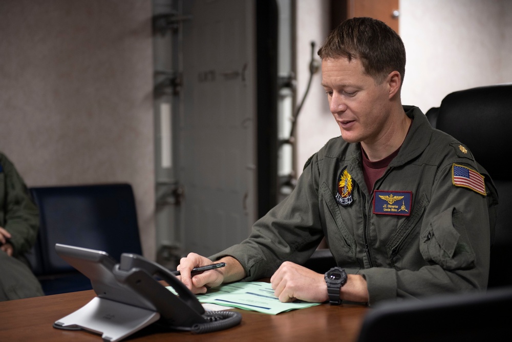 Carrier Air Wing 2 Aviators Conduct Brief During Large-Scale Joint Rehearsal