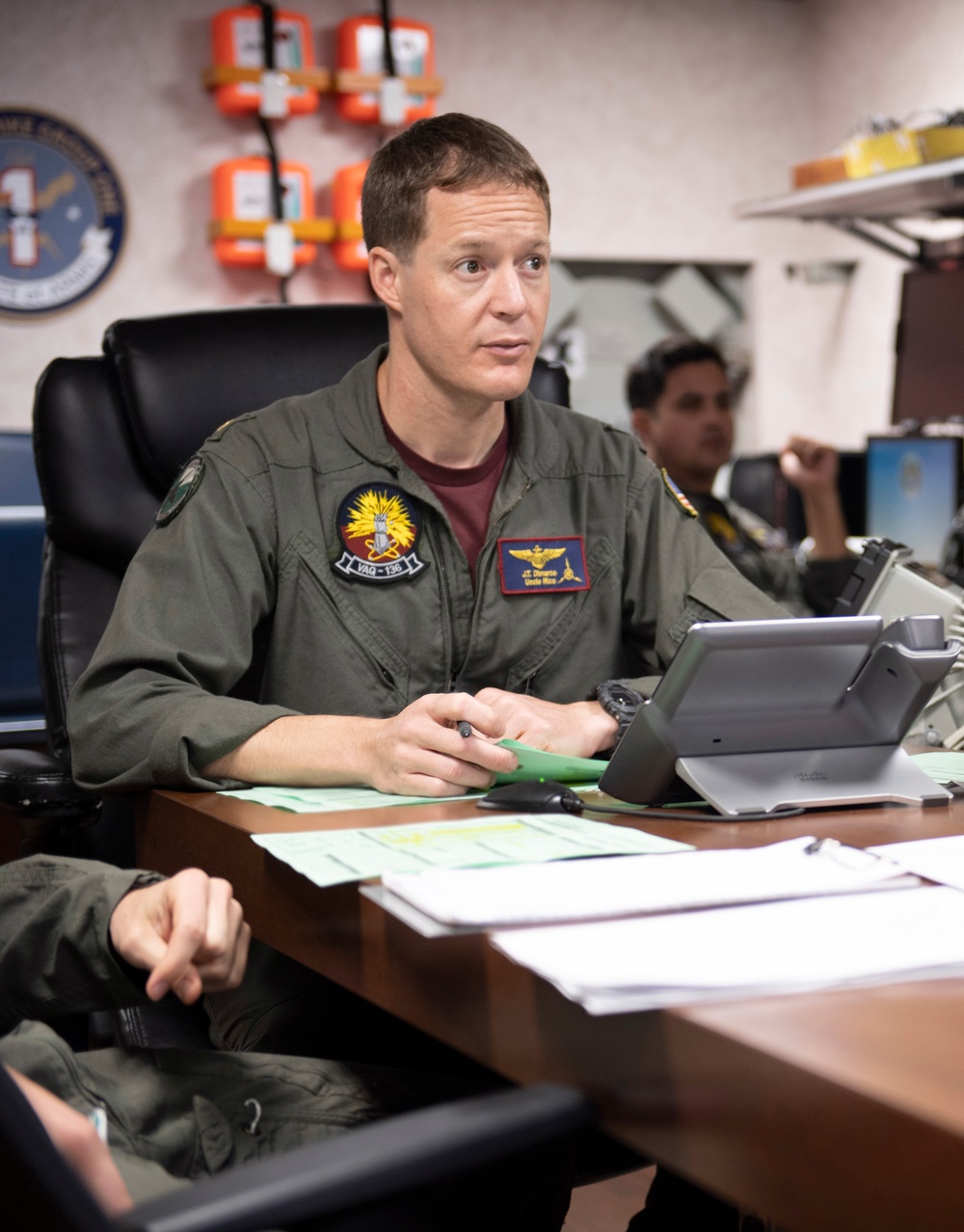 Carrier Air Wing 2 Aviators Conduct Brief During Large-Scale Joint Rehearsal