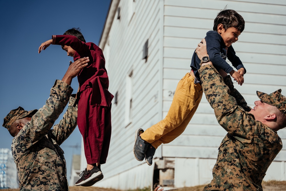 Marines with 1/23 interact with Afghan Evacuees at Fort Pickett