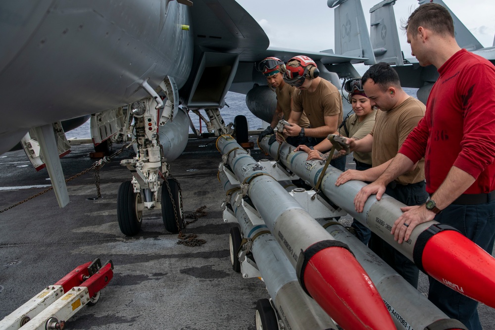 USS Carl Vinson (CVN 70) Loads Ordnance in Philippine Sea During Large-Scale Joint Rehearsal