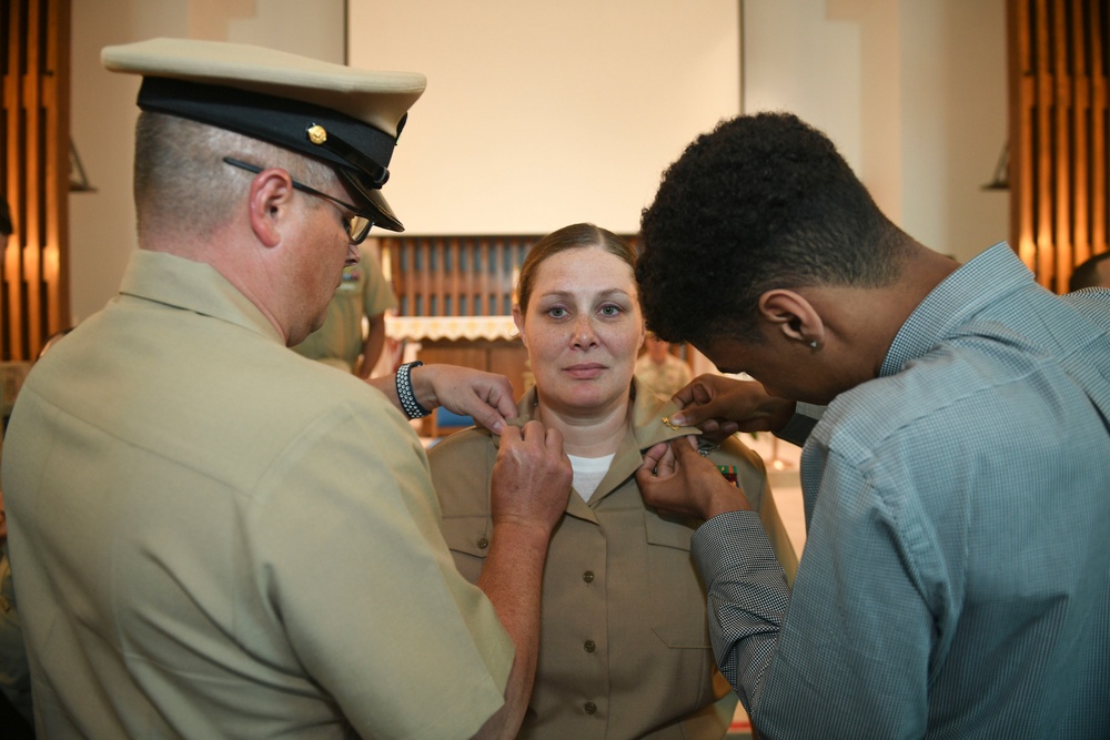 DESRON 40 Sailor is Pinned with Anchors During a Chief Petty Officer Pinning Ceremony