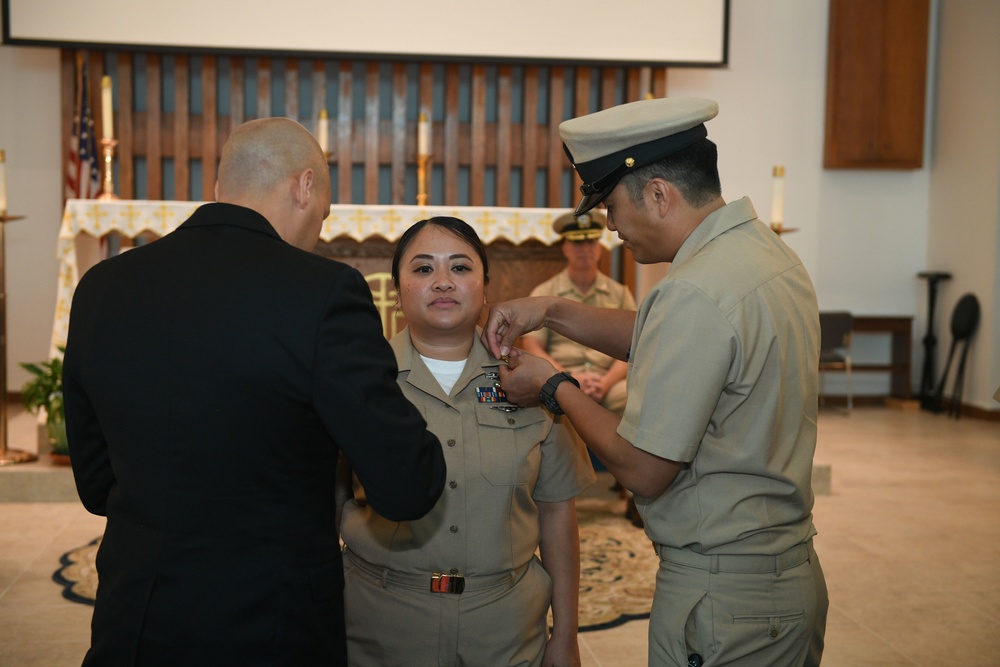 DESRON 40 Sailor is Pinned with Anchors During a Chief Petty Officer Pinning Ceremony