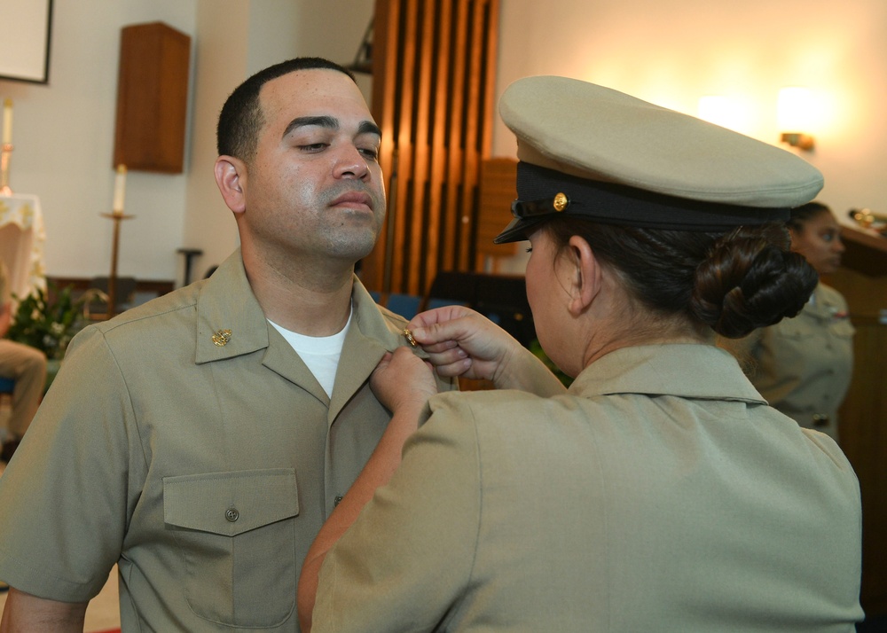 U.S. NAVSO/U.S. 4th Fleet Sailor is Pinned with Anchors During Chief Petty Officer Pinning Ceremony