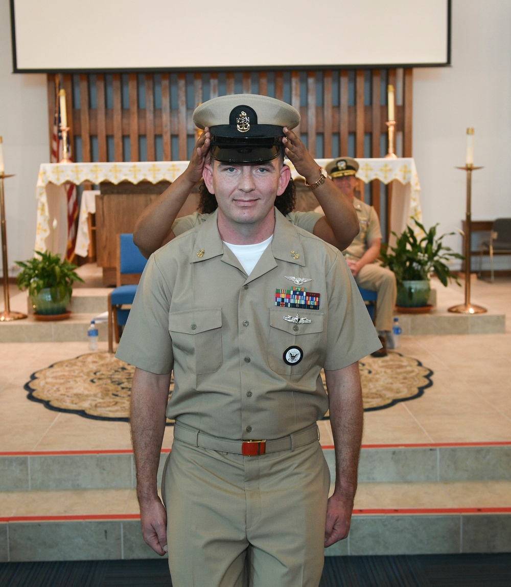 U.S. NAVSO/U.S. 4th Fleet Sailor Receives his Combination Cover During Chief Petty Officer Pinning Ceremony