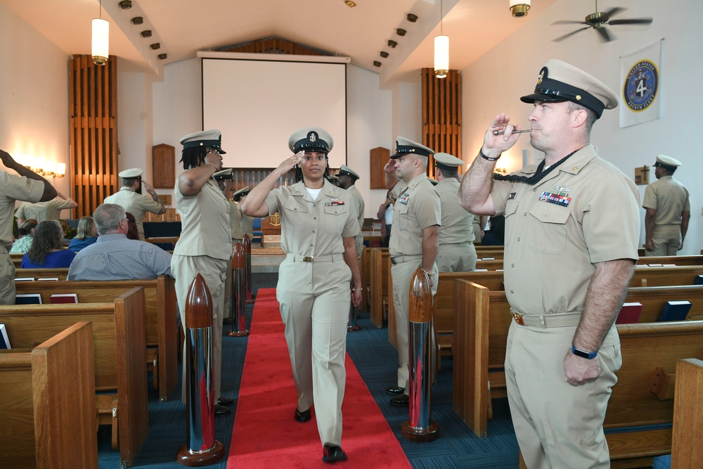 U.S. NAVSO/U.S. 4th Fleet Sailor Walks Through Sideboys During Chief Petty Officer Pinning Ceremony