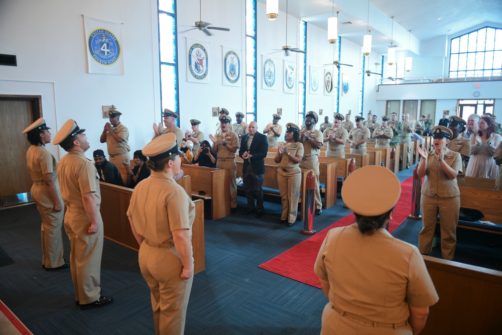 U.S. NAVSO/U.S. 4th Fleet and DESRON 40 Sailors Receive a Round of Applause From Audience During Chief Petty Officer Pinning Ceremony