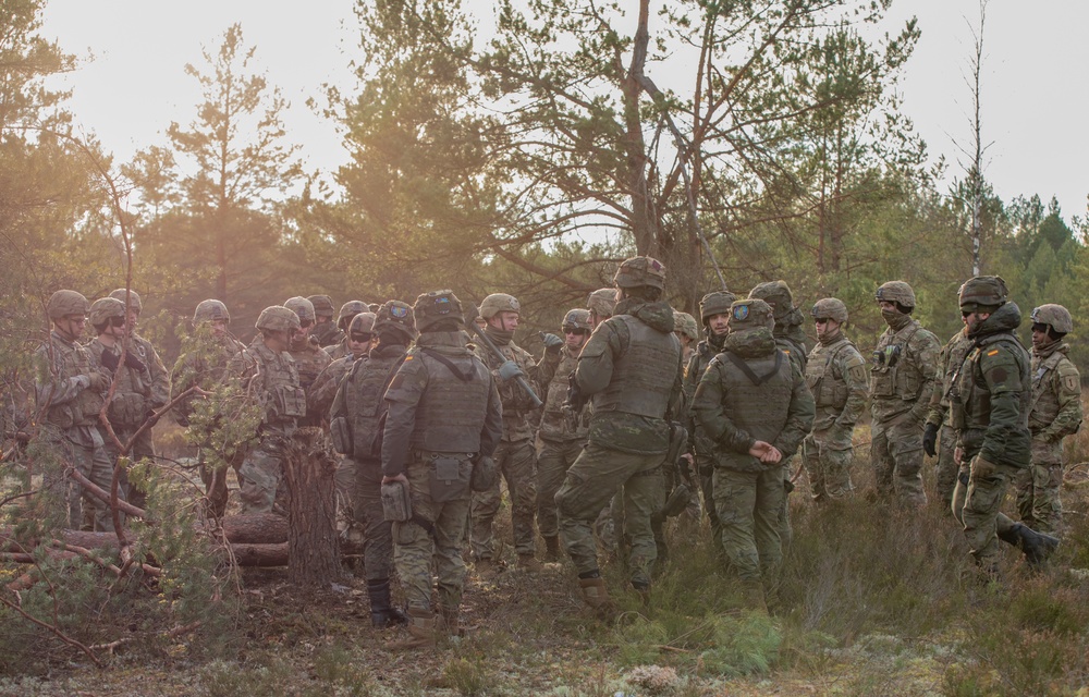 Soldiers with 1st Brigade Engineer Battalion, 1st Armored Brigade Combat Team, 1st Infantry Division conduct abatis field fortification training at Camp Ādaži, Latvia