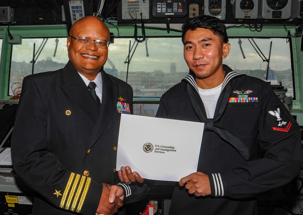 Three Hornets from USS Shiloh Become Naturalized U.S. Citizens