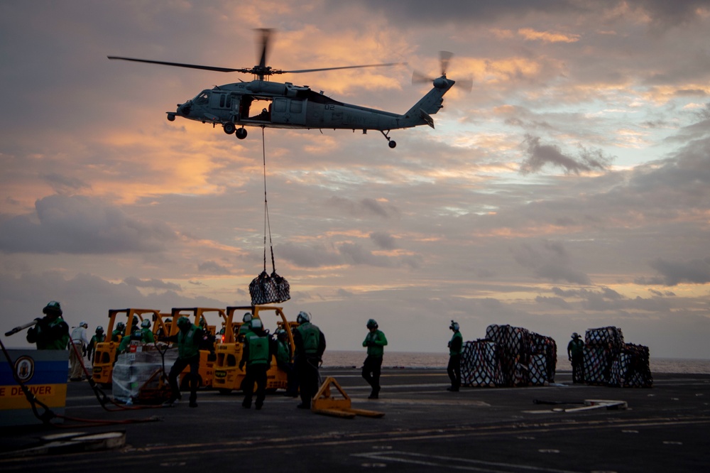 USS Carl Vinson (CVN 70) Conducts VERTREP with USNS Matthew Perry (T-AKE 9)