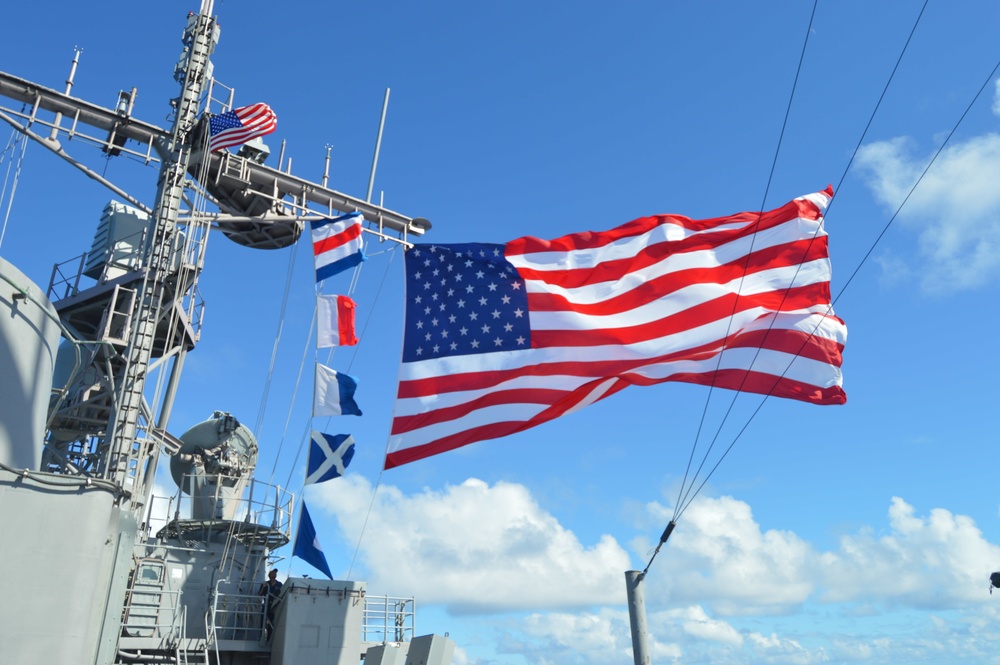 USS Lake Champlain conducts replenishment-at-sea in Philippine Sea