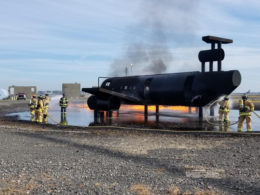 Firefighters train to fight aircraft burns at Boston-Logan International Airport