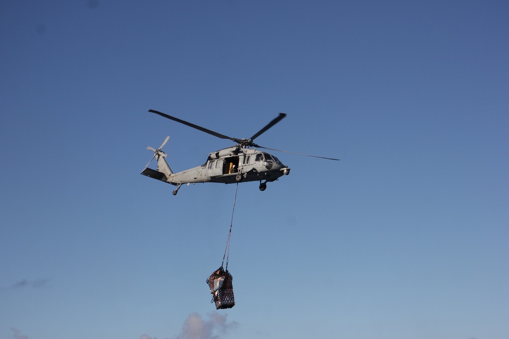 USS Lake Champlain conducts replenishment-at-sea in Philippine Sea