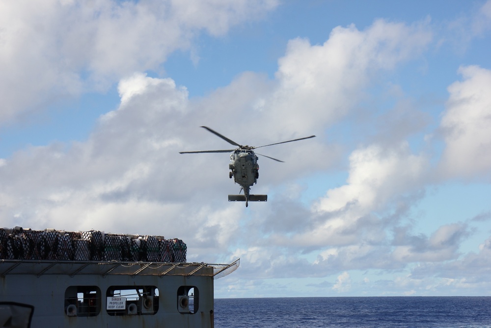 USS Lake Champlain conducts replenishment-at-sea in Philippine Sea