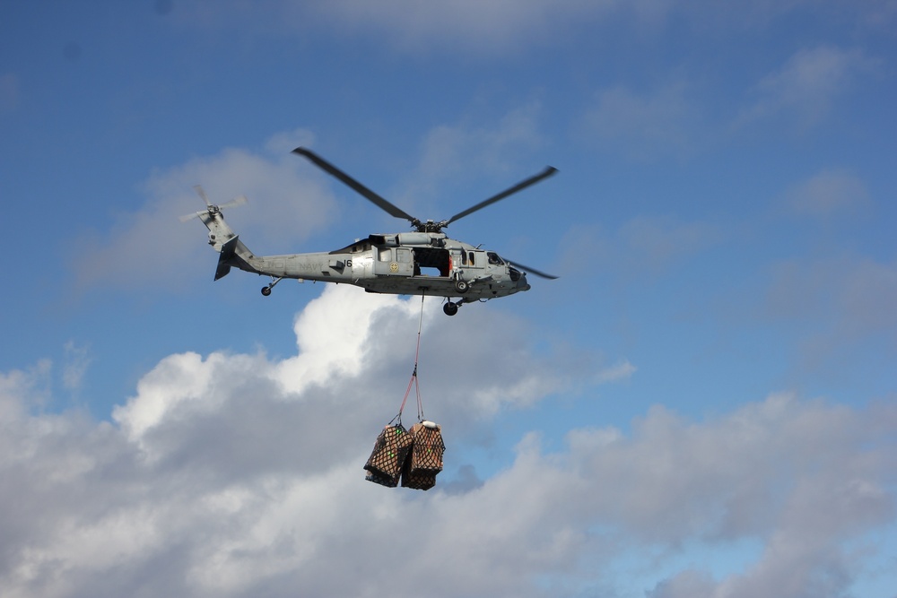 USS Lake Champlain conducts replenishment-at-sea in Philippine Sea