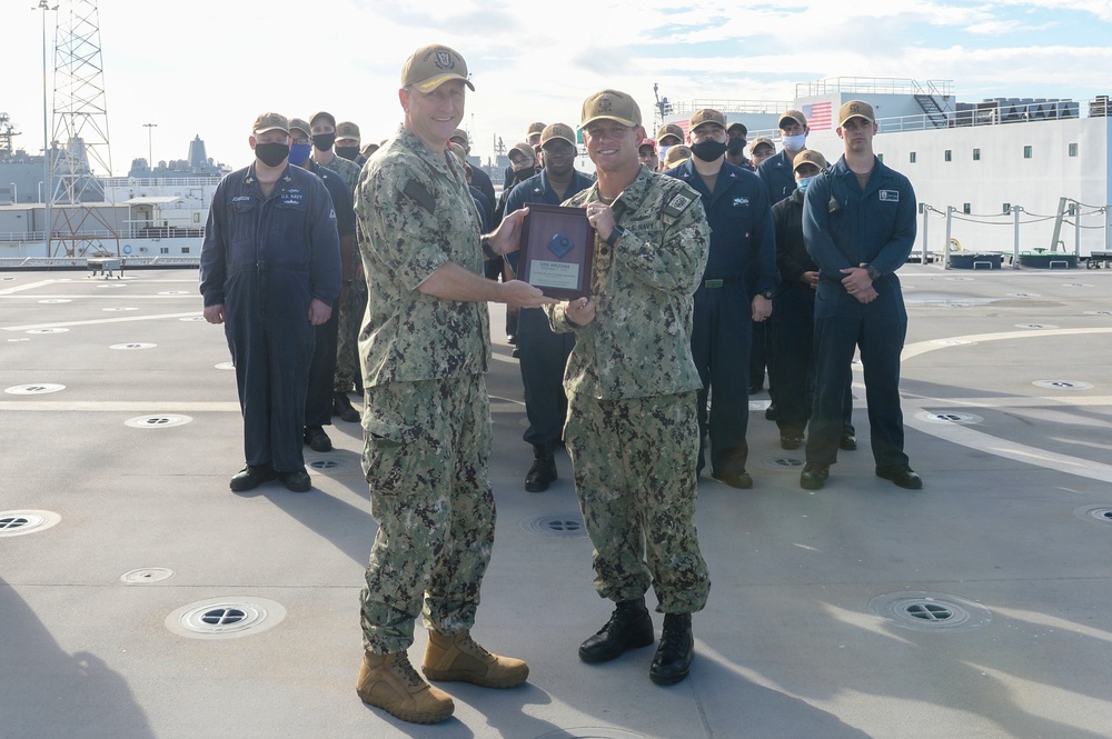 COMLCSRON ONE Presents USS Arizona Relic to USS Coronado (LCS 4)