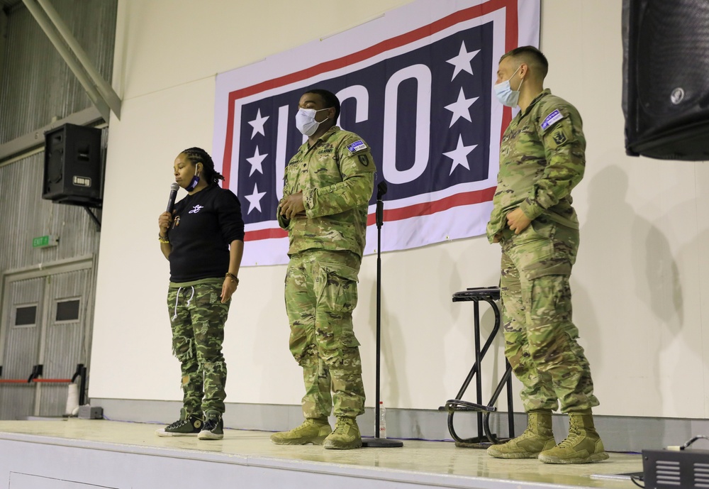 USO kicks off their Thanksgiving tour at Camp Bondsteel, Kosovo