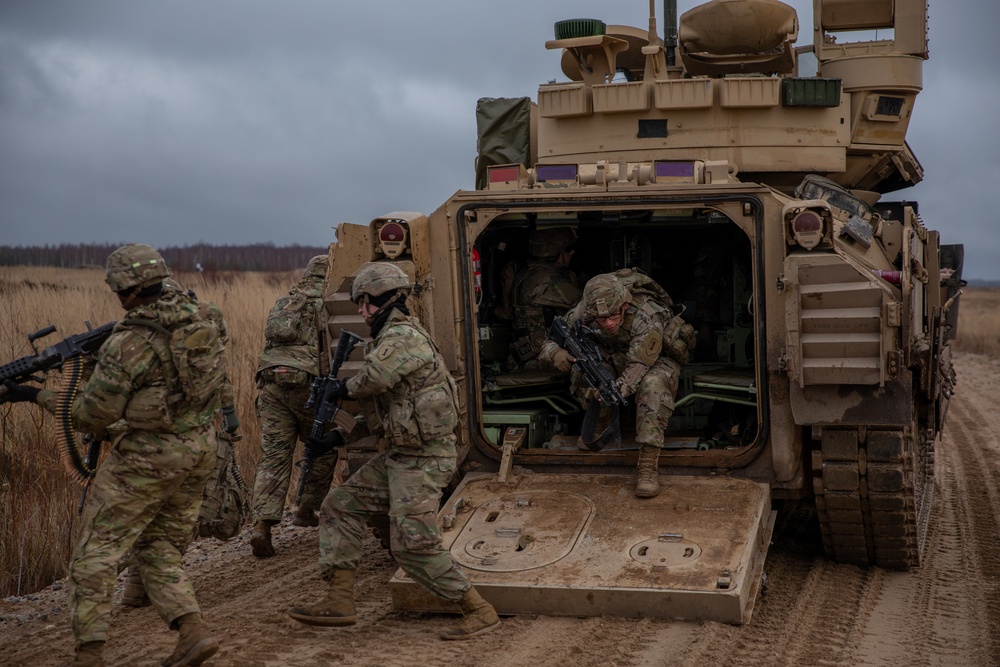 Soldiers with 3rd Battalion, 66th Armored Regiment, 1st Armored Brigade Combat Team, 1st Infantry Division conduct range operations at Camp Ādaži