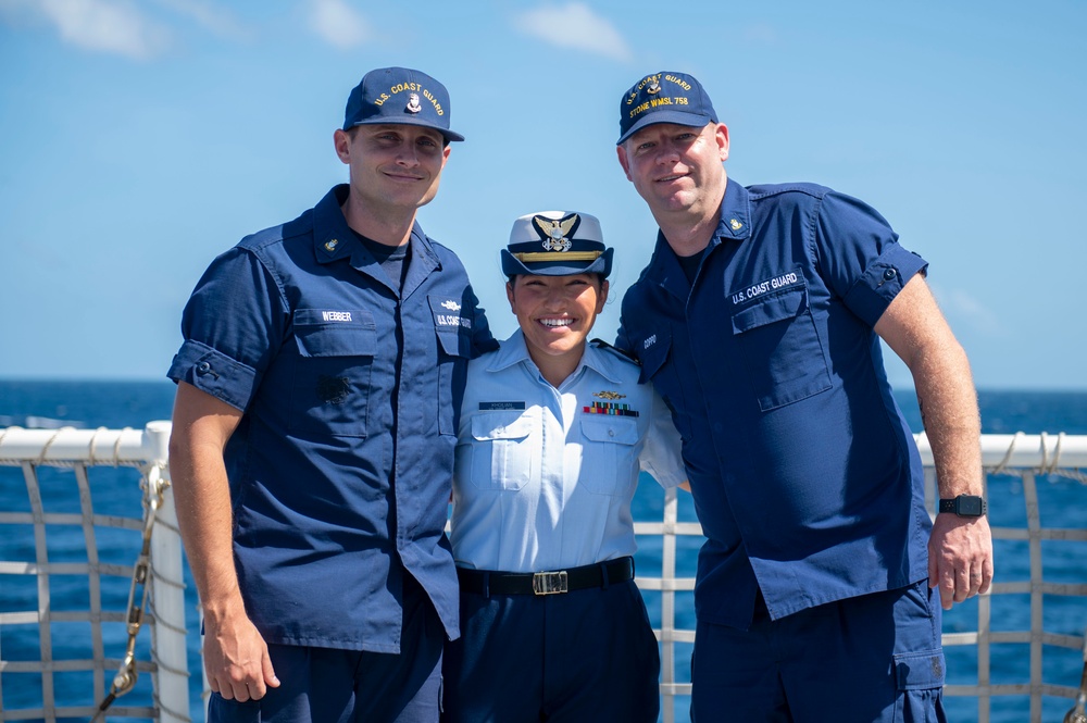 USCGC Stone holds all-hands on flight deck for crew recognitions, promotions