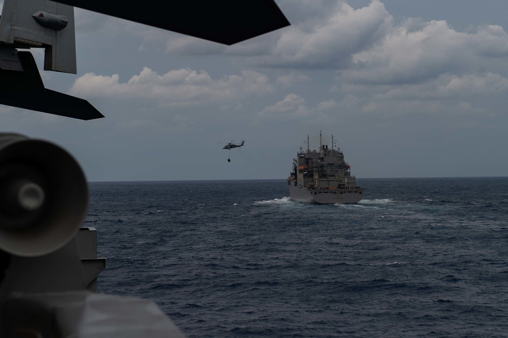 USS Carl Vinson (CVN 70) Conducts VERTREP with USNS Washington Chambers (T-AKE 11)