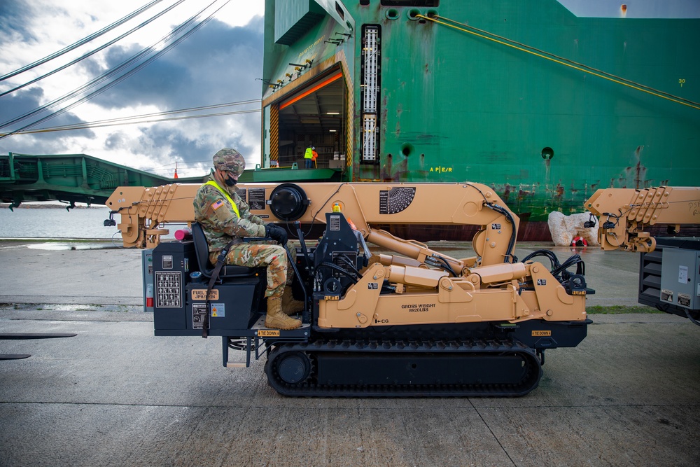 1st Air Cavalry Brigade unloads equipment at the port of Alexandroupoli, Greece
