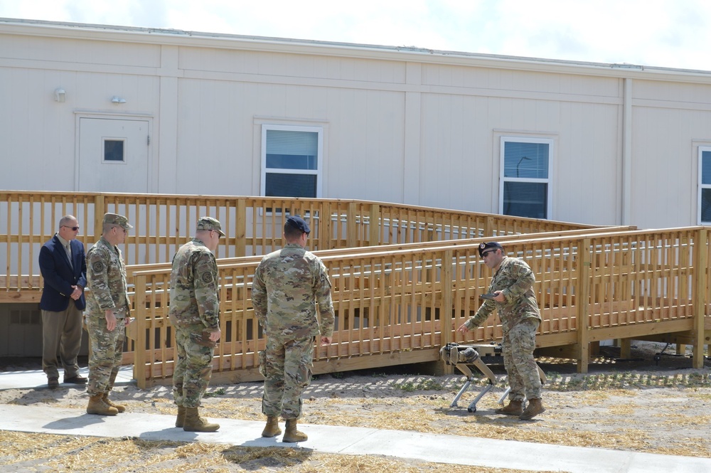 Brig. Gen. Kale visit with Robot Dog at Tyndall Air Force Base