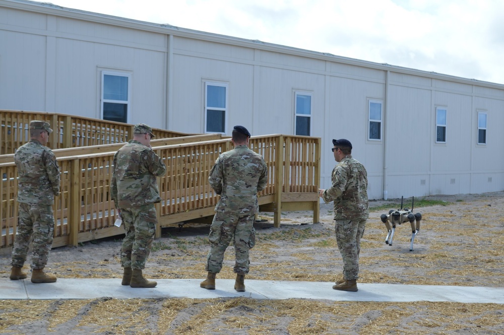 Brig. Gen. Kale visit with Robot Dog at Tyndall Air Force Base