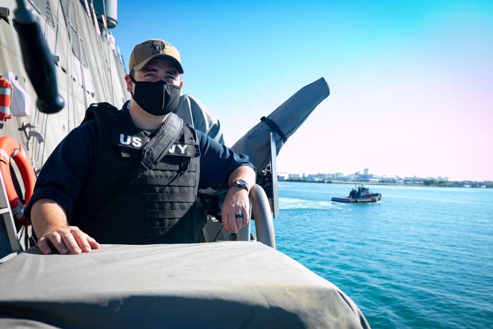 USS Sioux City Sailor Stands Lookout Watch