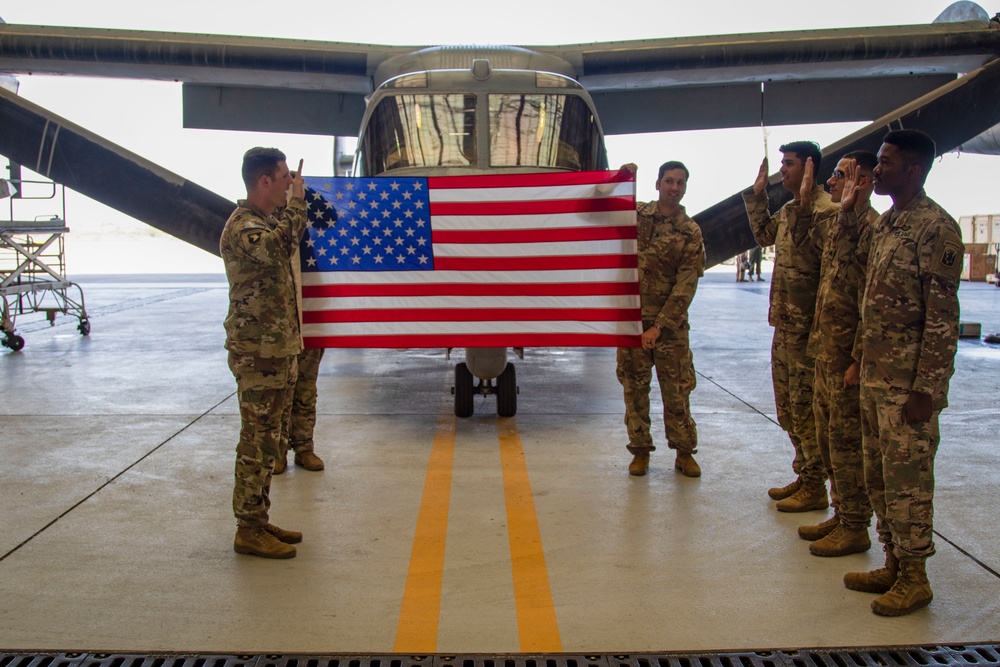 U.S. Army Soldiers reenlist at Camp Lemonnier, Djibouti