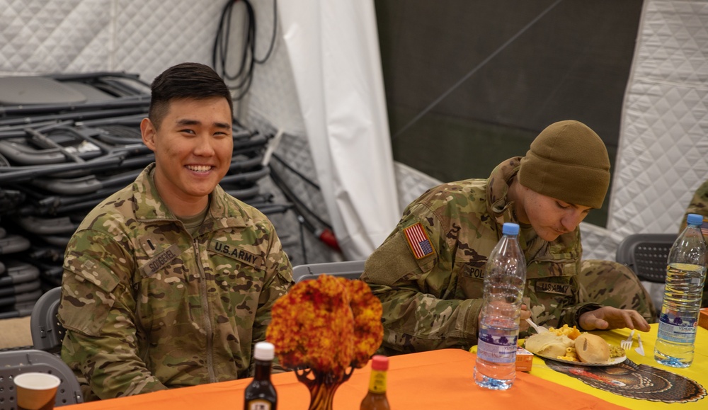 1st Infantry Division Soldiers celebrate Thanksgiving in the field at Camp Ādaži, Latvia