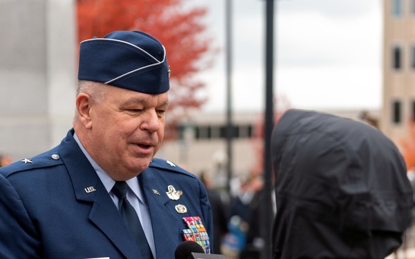 Brig. Gen. William Robertson speaks at Veteran’s Day ceremony in Peoria, Illinois, Nov. 11, 2021